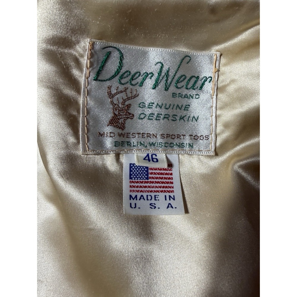 Vintage 90s Deer Wear Brand Men's‎ Deerskin Leather Fringe Button Jacket Size 46 - Picture 3 of 7